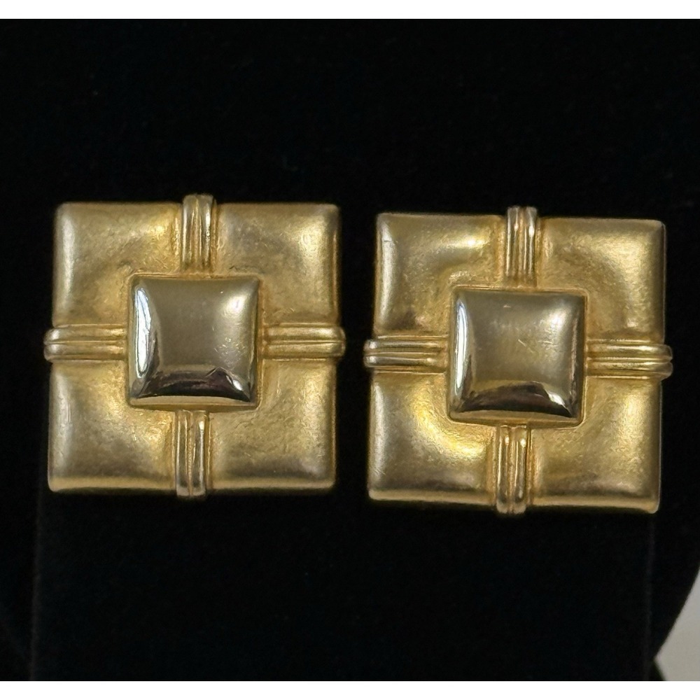 Erwin Pearl Vintage Clip On Earrings Brushed Gold Chunky Heavy PEP Signed